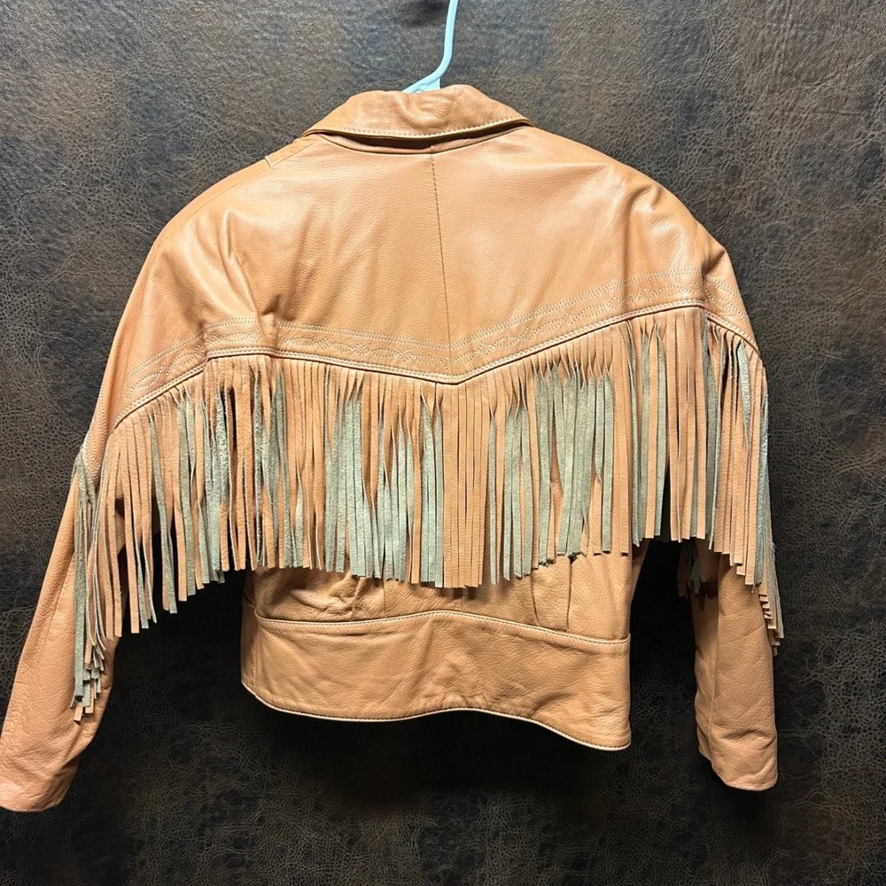Lloyd's Leather Vintage Tassel Beaded Embroidered Lt Orange Short Jacket Small